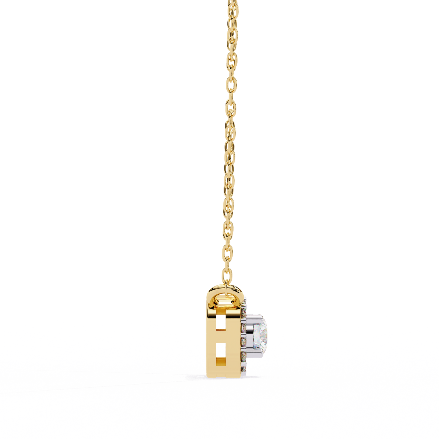 0.30 CTW Cushion Halo Round Lab-Grown Diamond Necklace in 14K Gold & Platinum