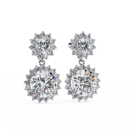 1.37 CTW Round Lab-Grown Diamond Double Halo Drop Earrings in 14K Gold