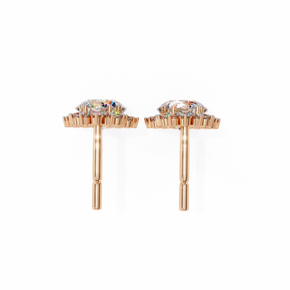 1.37 CTW Round Lab-Grown Diamond Double Halo Drop Earrings in 14K Gold