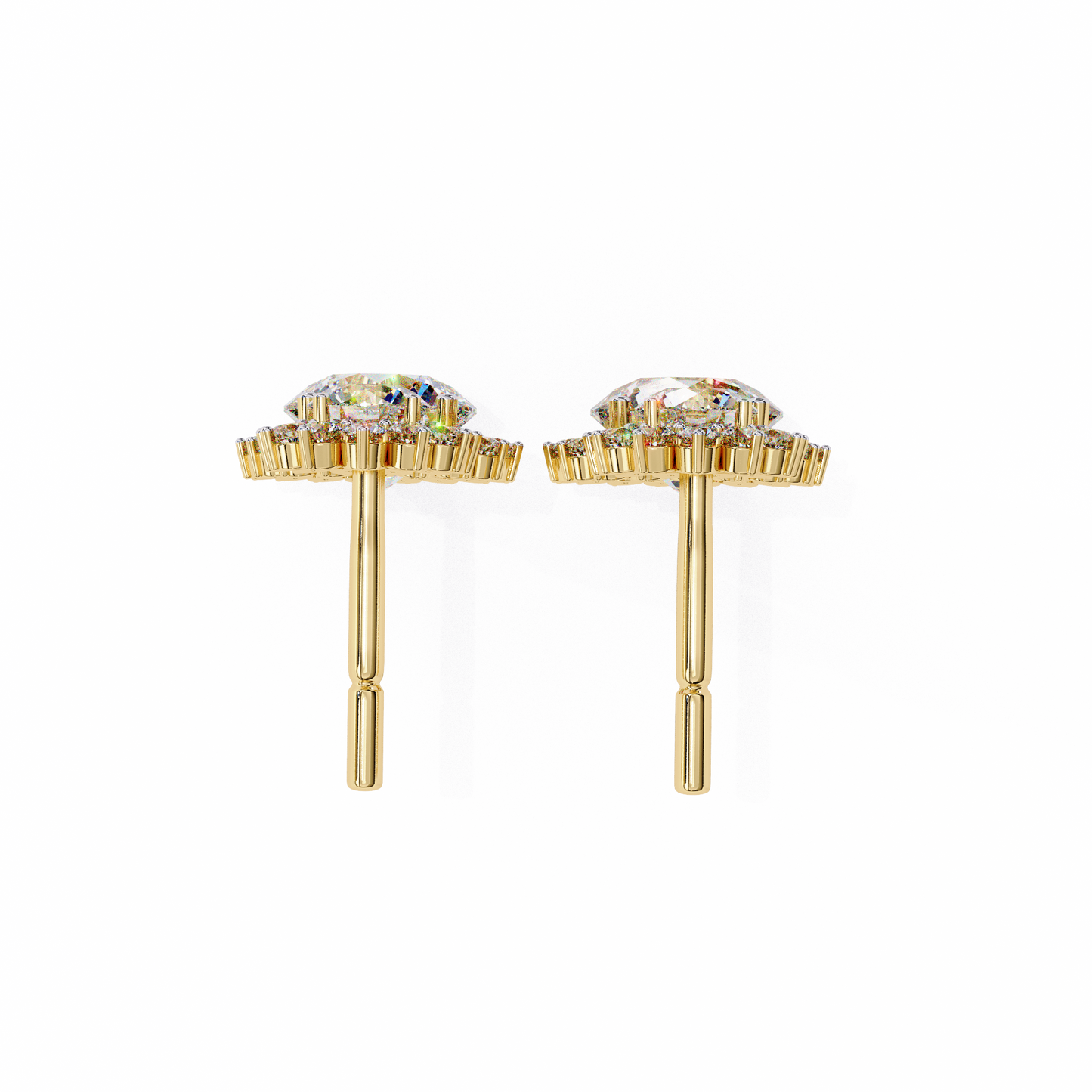 1.37 CTW Round Lab-Grown Diamond Double Halo Drop Earrings in 14K Gold