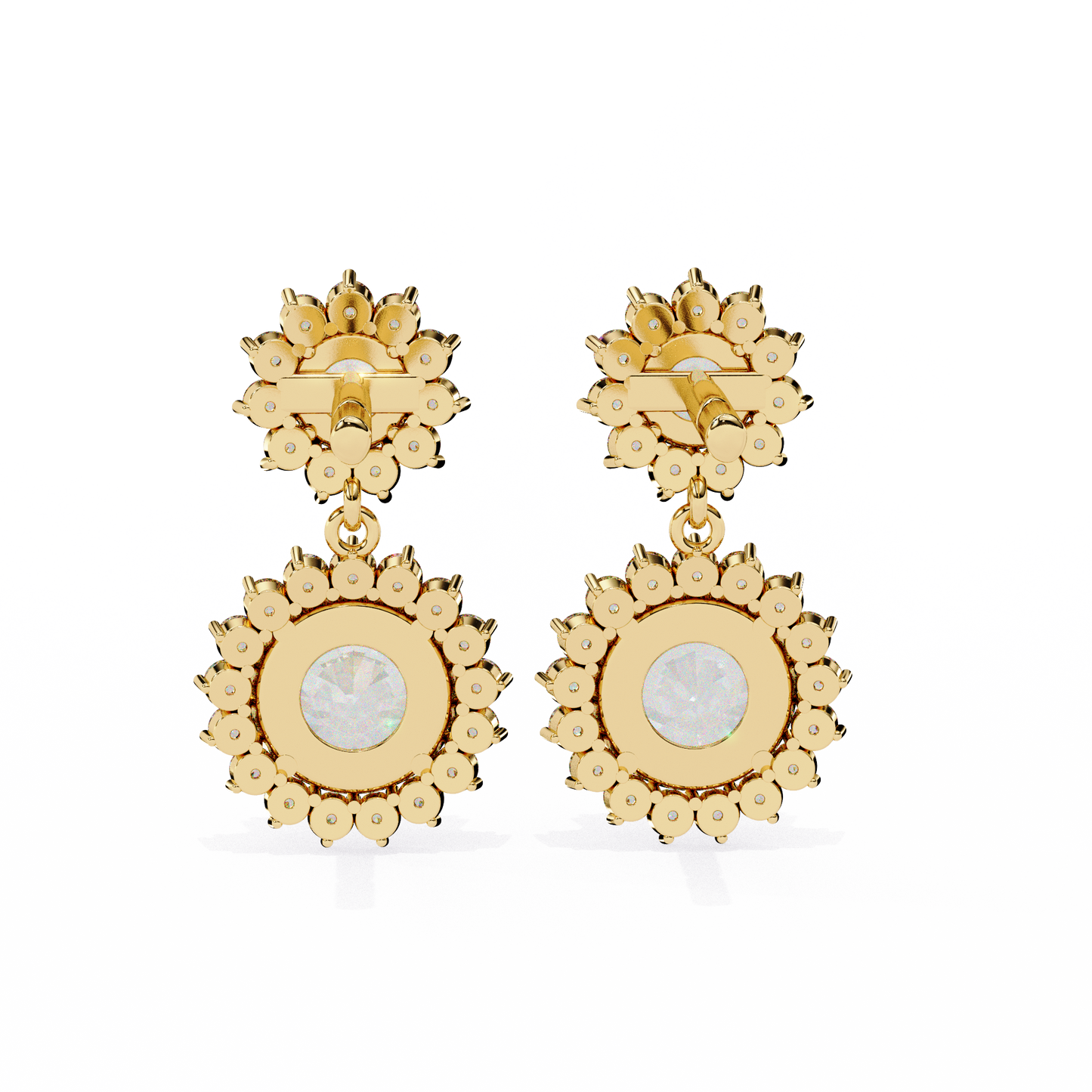 1.37 CTW Round Lab-Grown Diamond Double Halo Drop Earrings in 14K Gold