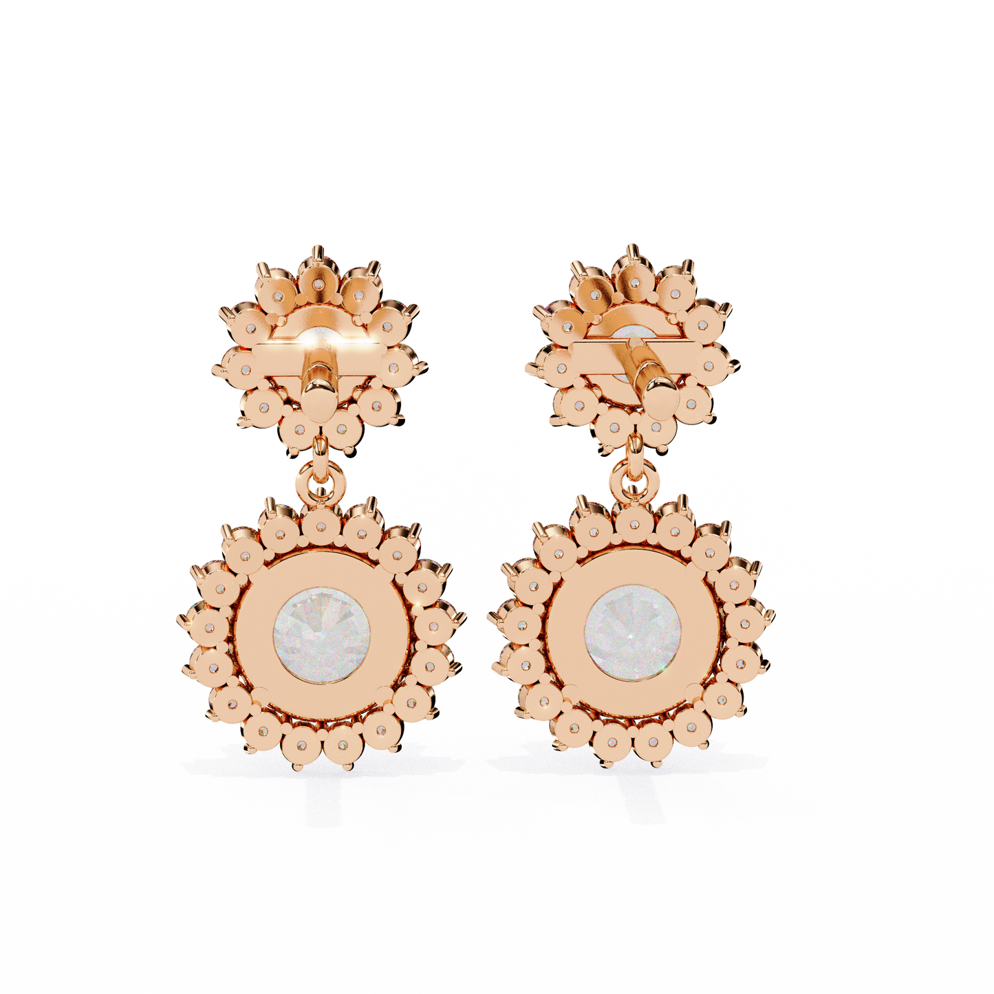 1.37 CTW Round Lab-Grown Diamond Double Halo Drop Earrings in 14K Gold