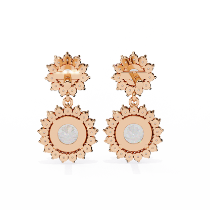 1.37 CTW Round Lab-Grown Diamond Double Halo Drop Earrings in 14K Gold