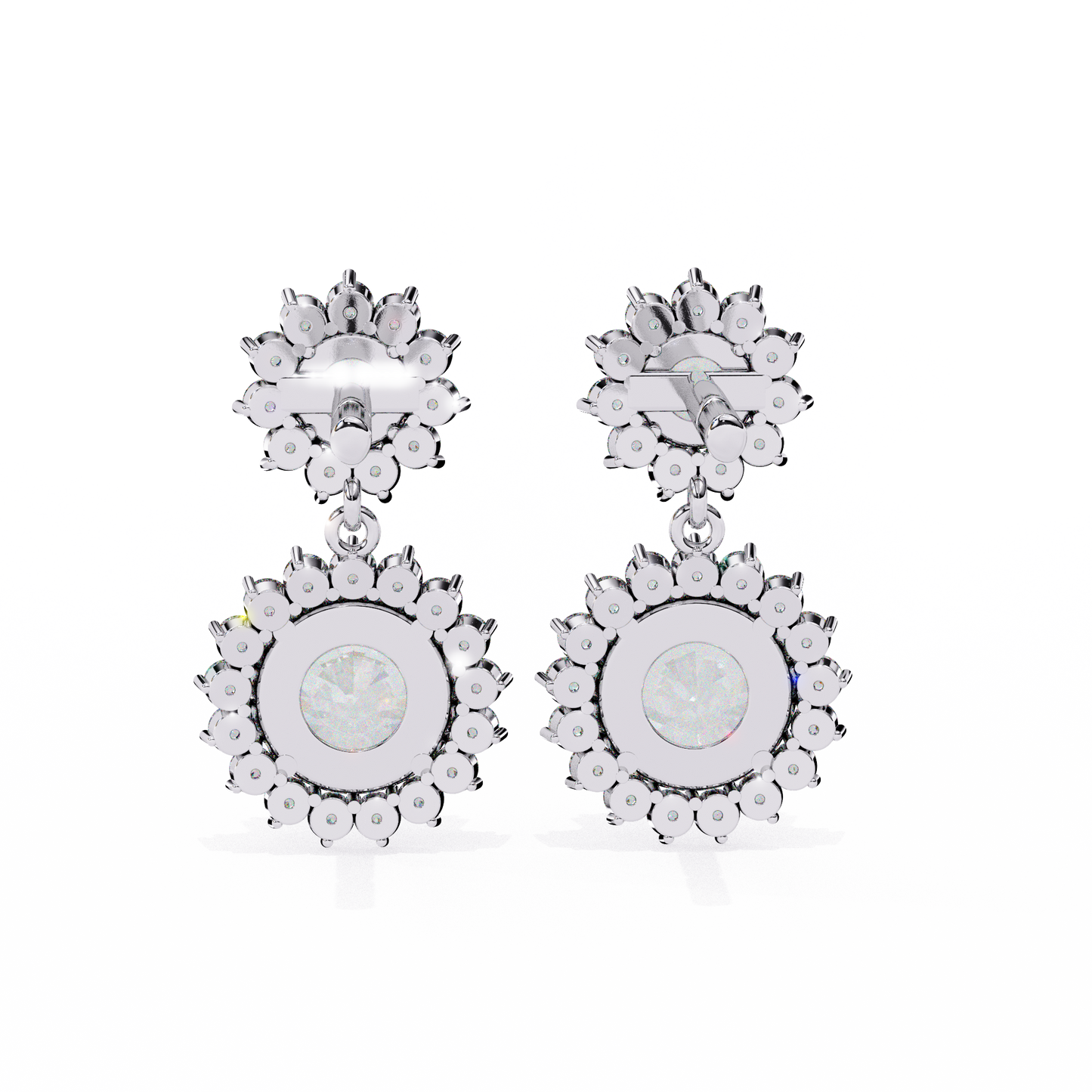 1.37 CTW Round Lab-Grown Diamond Double Halo Drop Earrings in 14K Gold