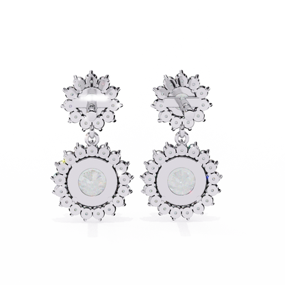 1.37 CTW Round Lab-Grown Diamond Double Halo Drop Earrings in 14K Gold