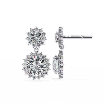 1.37 CTW Round Lab-Grown Diamond Double Halo Drop Earrings in 14K Gold