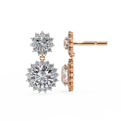 1.37 CTW Round Lab-Grown Diamond Double Halo Drop Earrings in 14K Gold
