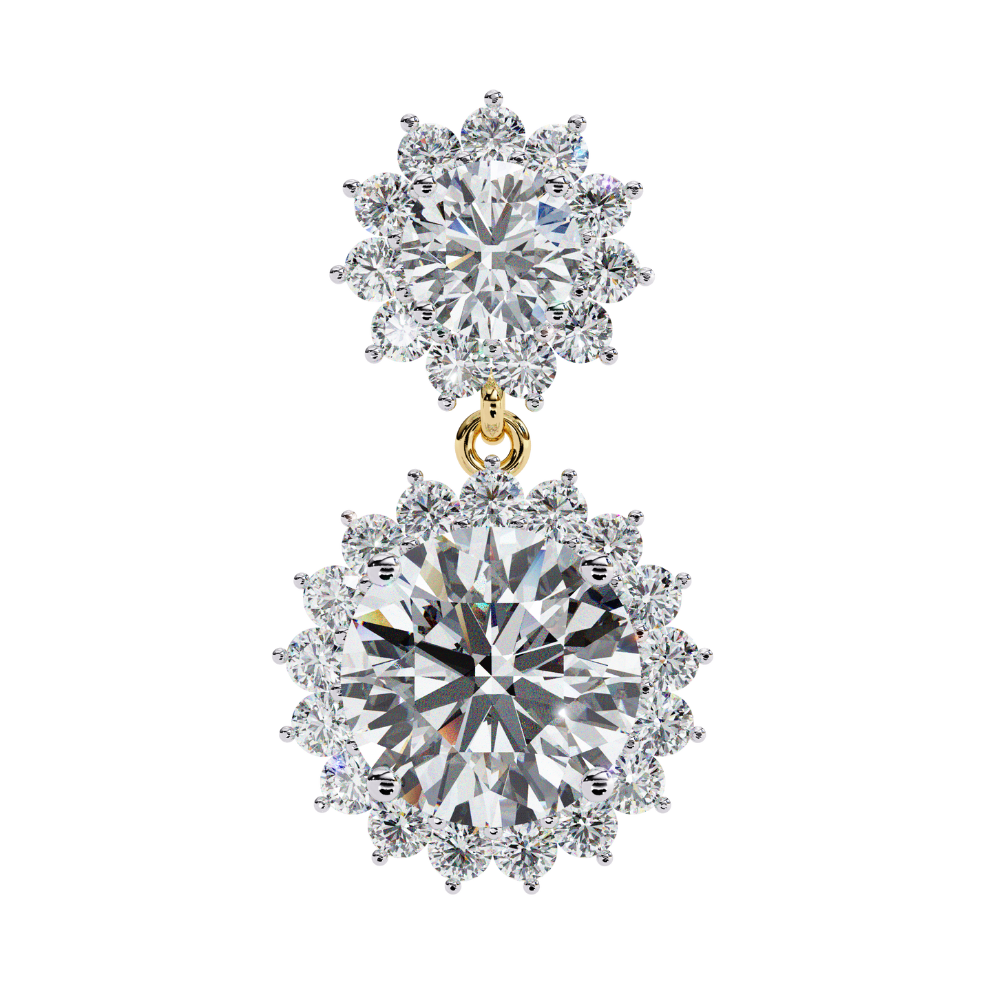 1.37 CTW Round Lab-Grown Diamond Double Halo Drop Earrings in 14K Gold