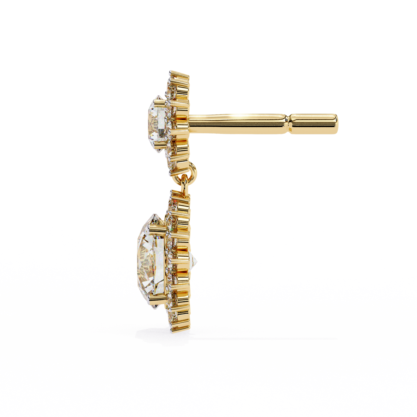 1.37 CTW Round Lab-Grown Diamond Double Halo Drop Earrings in 14K Gold