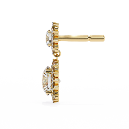 1.37 CTW Round Lab-Grown Diamond Double Halo Drop Earrings in 14K Gold