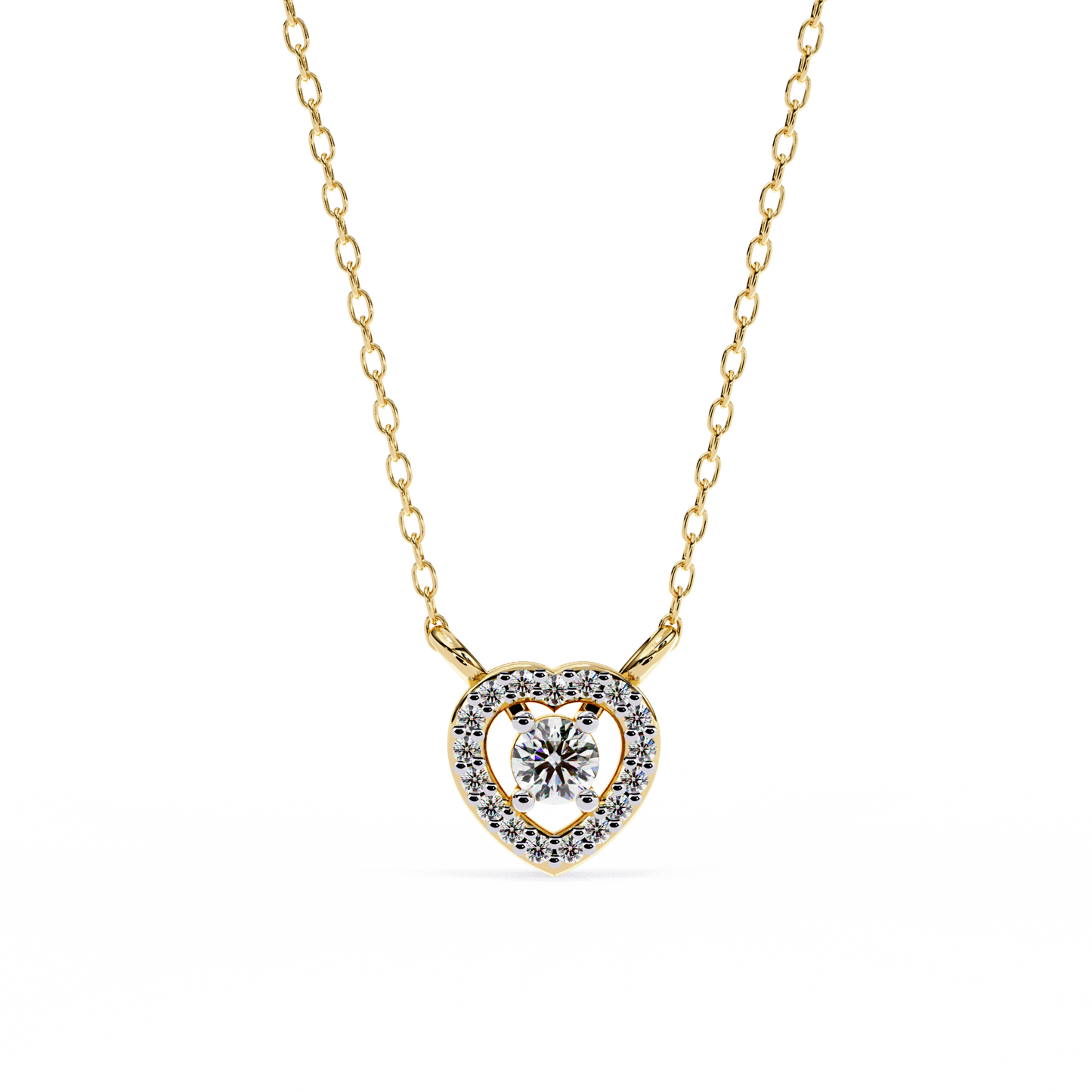 0.20 CTW Heart Halo Round Lab-Grown Diamond Necklace in 14K Gold & Platinum