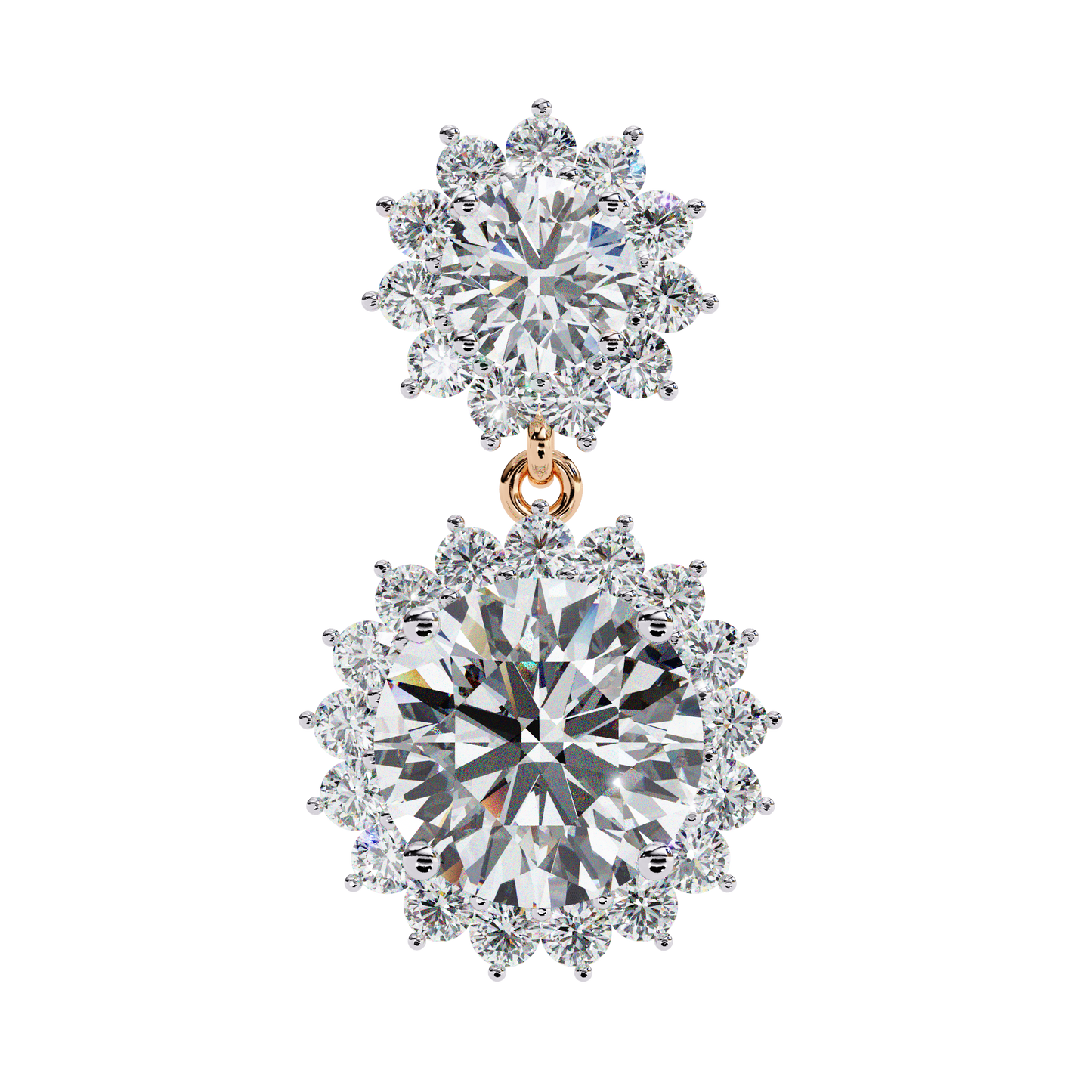 1.37 CTW Round Lab-Grown Diamond Double Halo Drop Earrings in 14K Gold