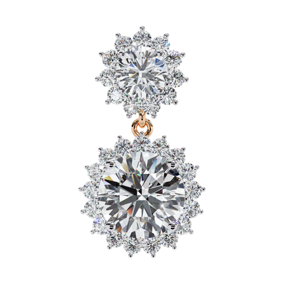 1.37 CTW Round Lab-Grown Diamond Double Halo Drop Earrings in 14K Gold