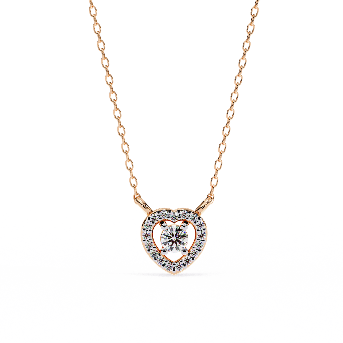 0.20 CTW Heart Halo Round Lab-Grown Diamond Necklace in 14K Gold & Platinum