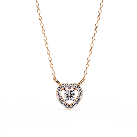 0.20 CTW Heart Halo Round Lab-Grown Diamond Necklace in 14K Gold & Platinum