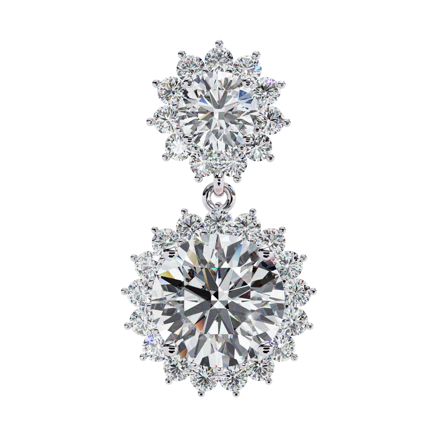 1.37 CTW Round Lab-Grown Diamond Double Halo Drop Earrings in 14K Gold
