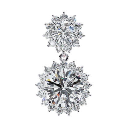 1.37 CTW Round Lab-Grown Diamond Double Halo Drop Earrings in 14K Gold