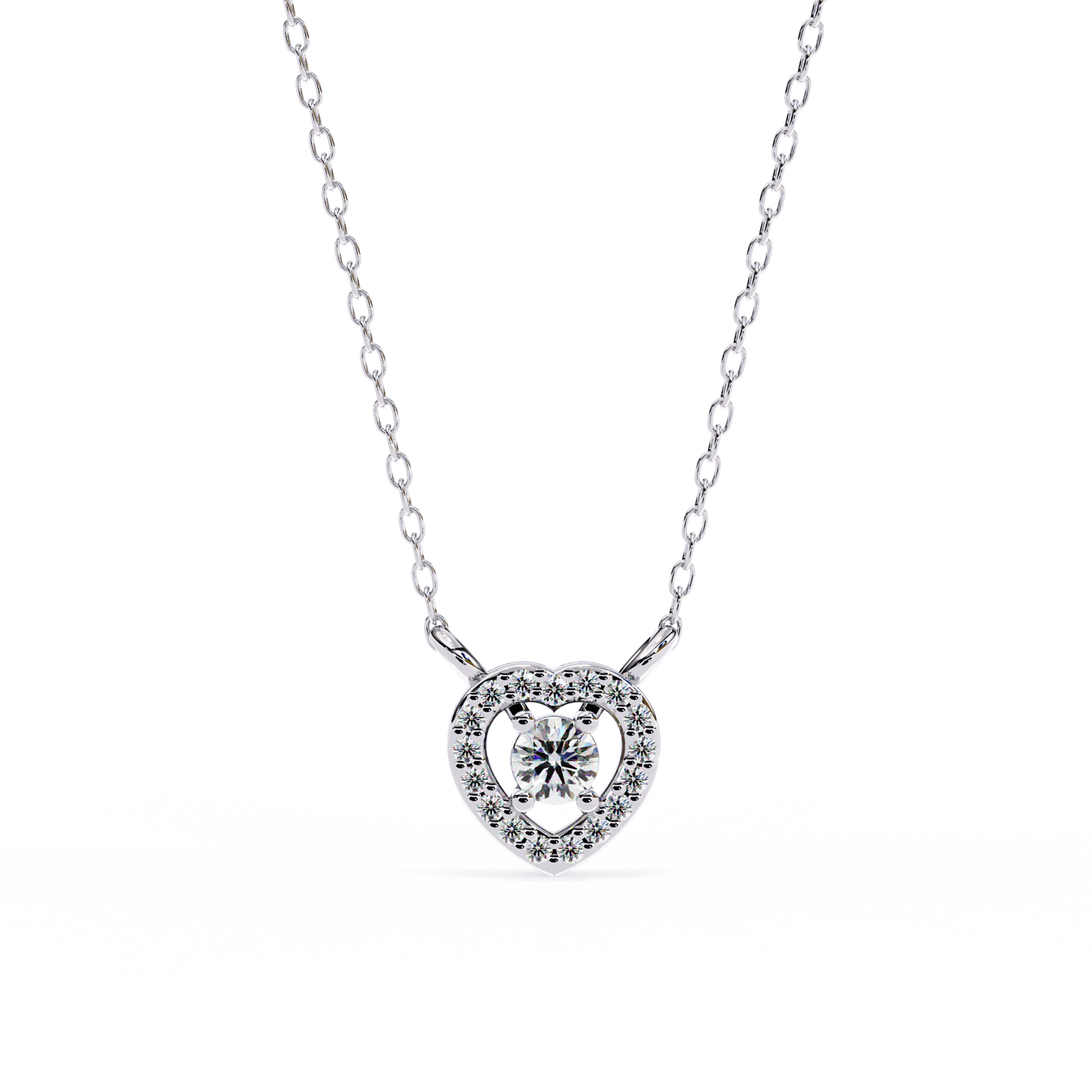 0.20 CTW Heart Halo Round Lab-Grown Diamond Necklace in 14K Gold & Platinum