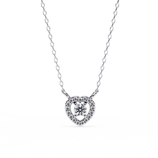 0.20 CTW Heart Halo Round Lab-Grown Diamond Necklace in 14K Gold & Platinum