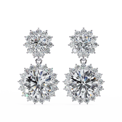 1.37 CTW Round Lab-Grown Diamond Double Halo Drop Earrings in 14K Gold