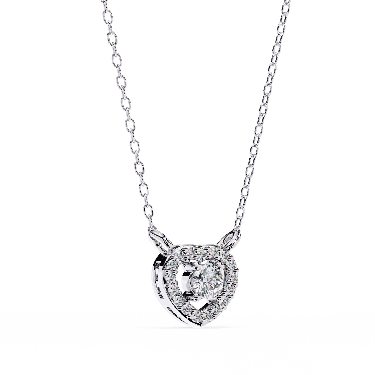 0.20 CTW Heart Halo Round Lab-Grown Diamond Necklace in 14K Gold & Platinum