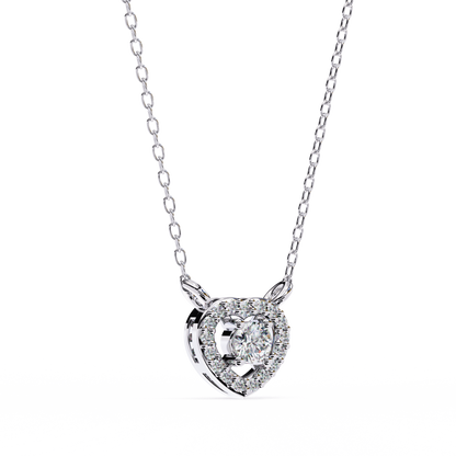0.20 CTW Heart Halo Round Lab-Grown Diamond Necklace in 14K Gold & Platinum