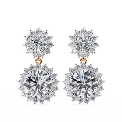 1.37 CTW Round Lab-Grown Diamond Double Halo Drop Earrings in 14K Gold