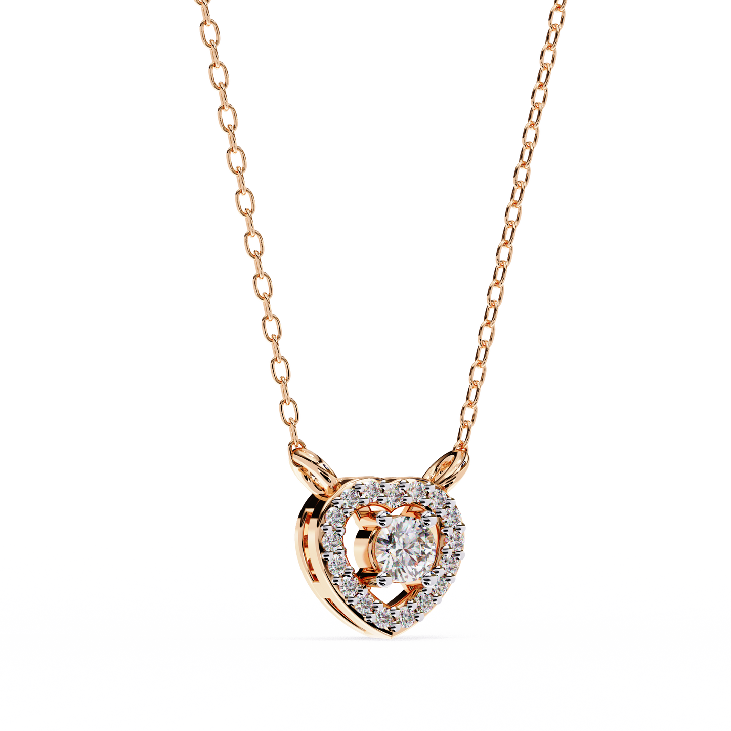 0.20 CTW Heart Halo Round Lab-Grown Diamond Necklace in 14K Gold & Platinum