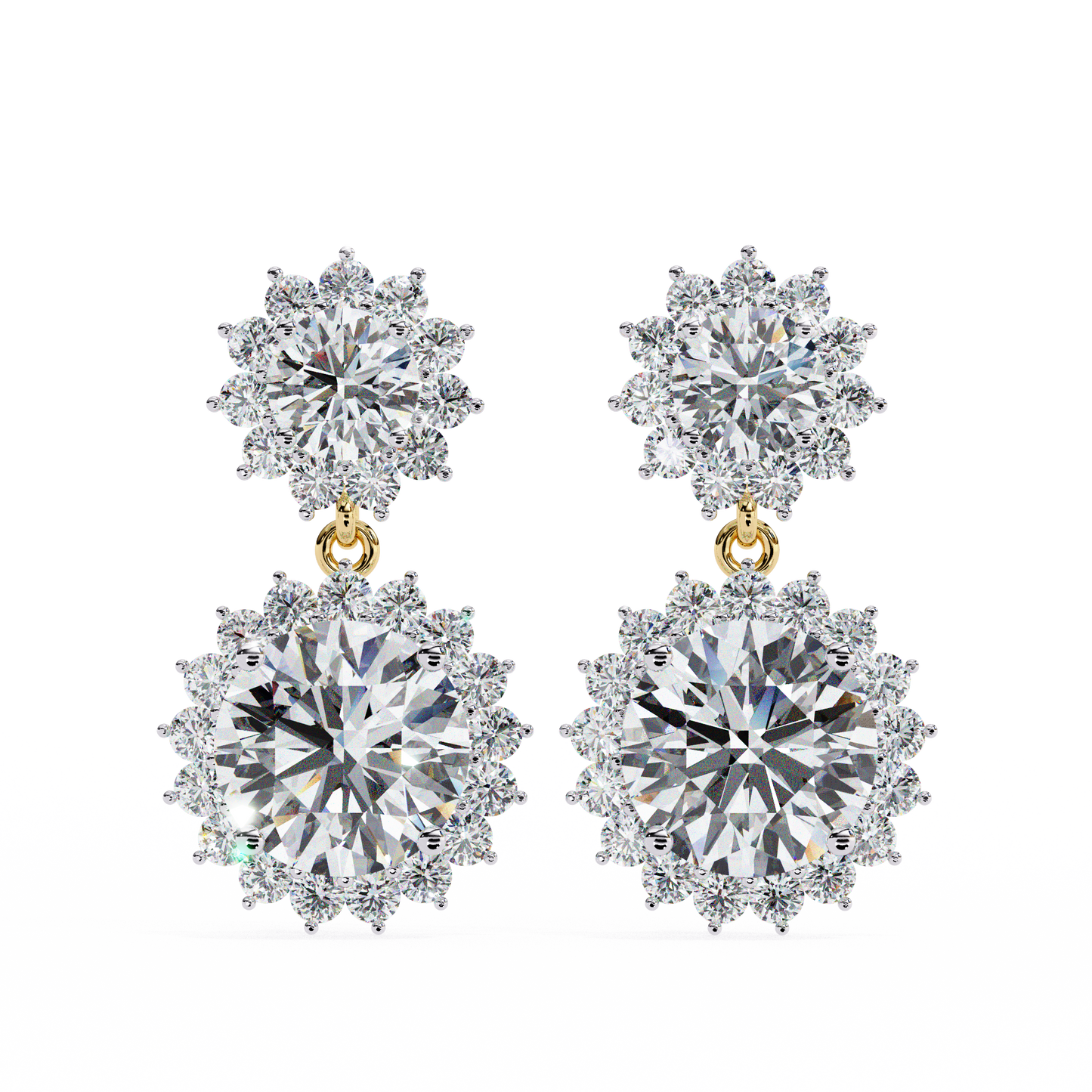 1.37 CTW Round Lab-Grown Diamond Double Halo Drop Earrings in 14K Gold