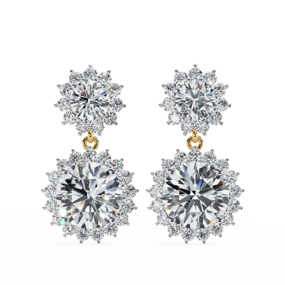 1.37 CTW Round Lab-Grown Diamond Double Halo Drop Earrings in 14K Gold