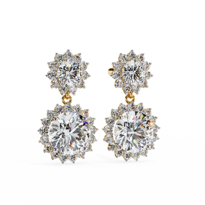 1.37 CTW Round Lab-Grown Diamond Double Halo Drop Earrings in 14K Gold