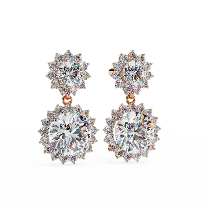 1.37 CTW Round Lab-Grown Diamond Double Halo Drop Earrings in 14K Gold