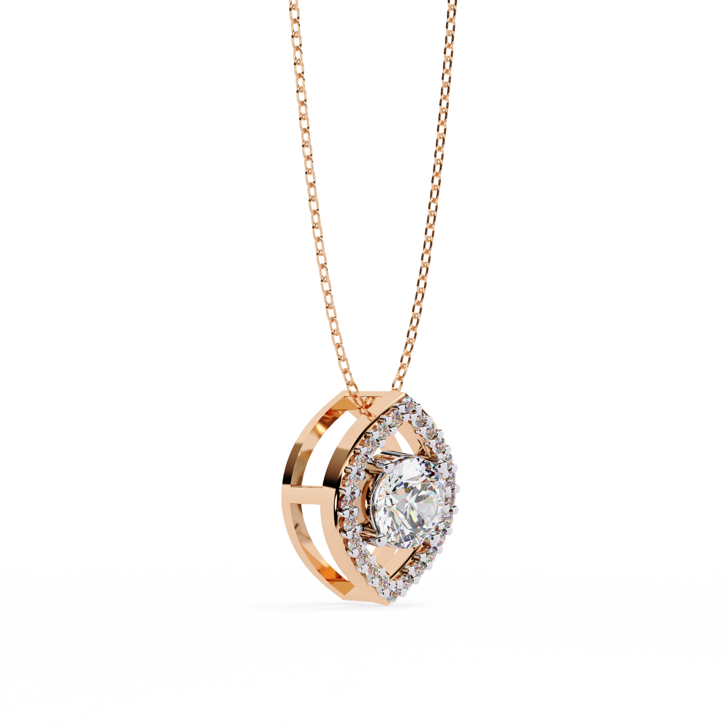 0.60 CTW Marquise Outline Halo Round Lab-Grown Diamond Necklace in 14K Gold & Platinum