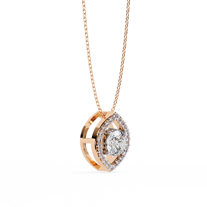 0.60 CTW Marquise Outline Halo Round Lab-Grown Diamond Necklace in 14K Gold & Platinum