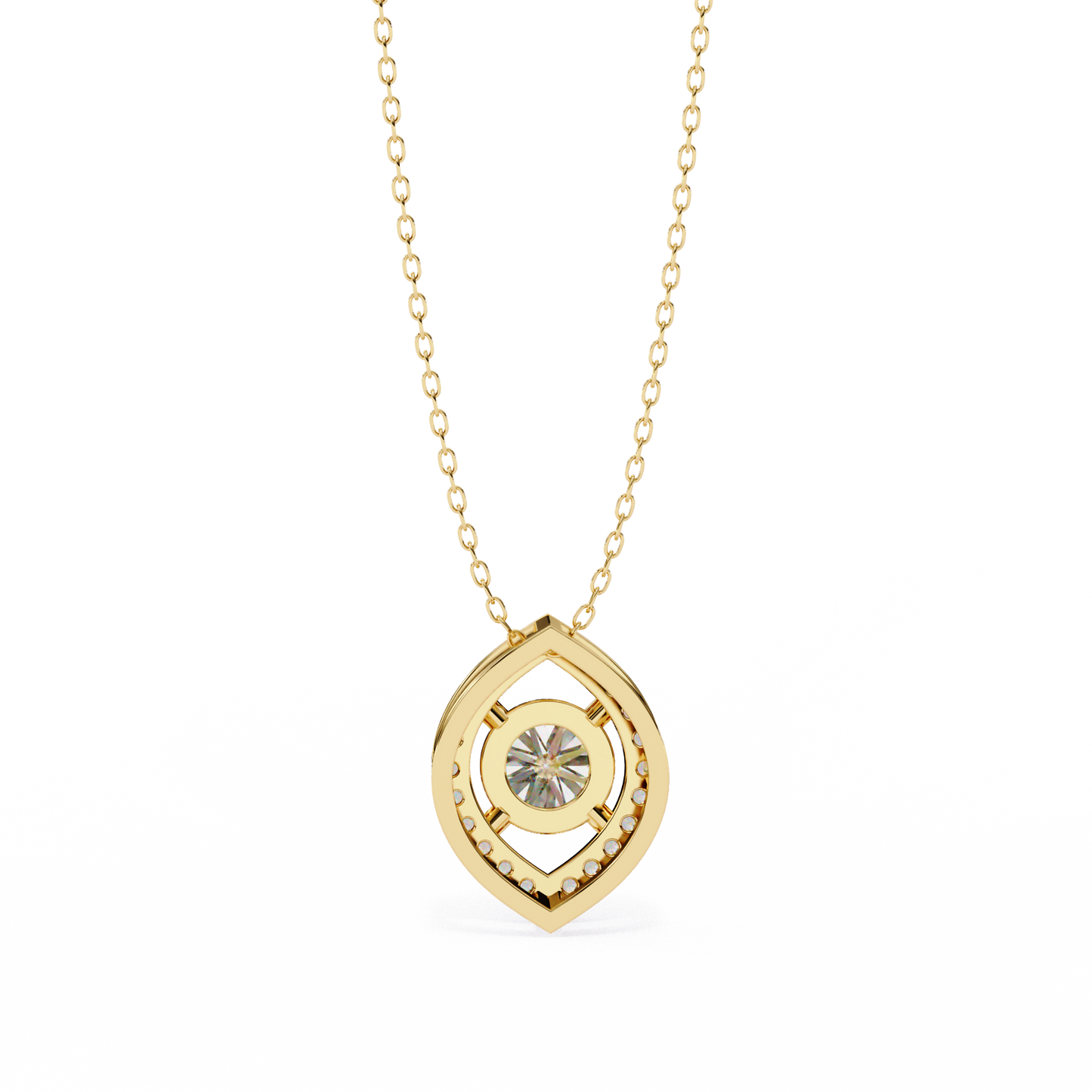 0.60 CTW Marquise Outline Halo Round Lab-Grown Diamond Necklace in 14K Gold & Platinum
