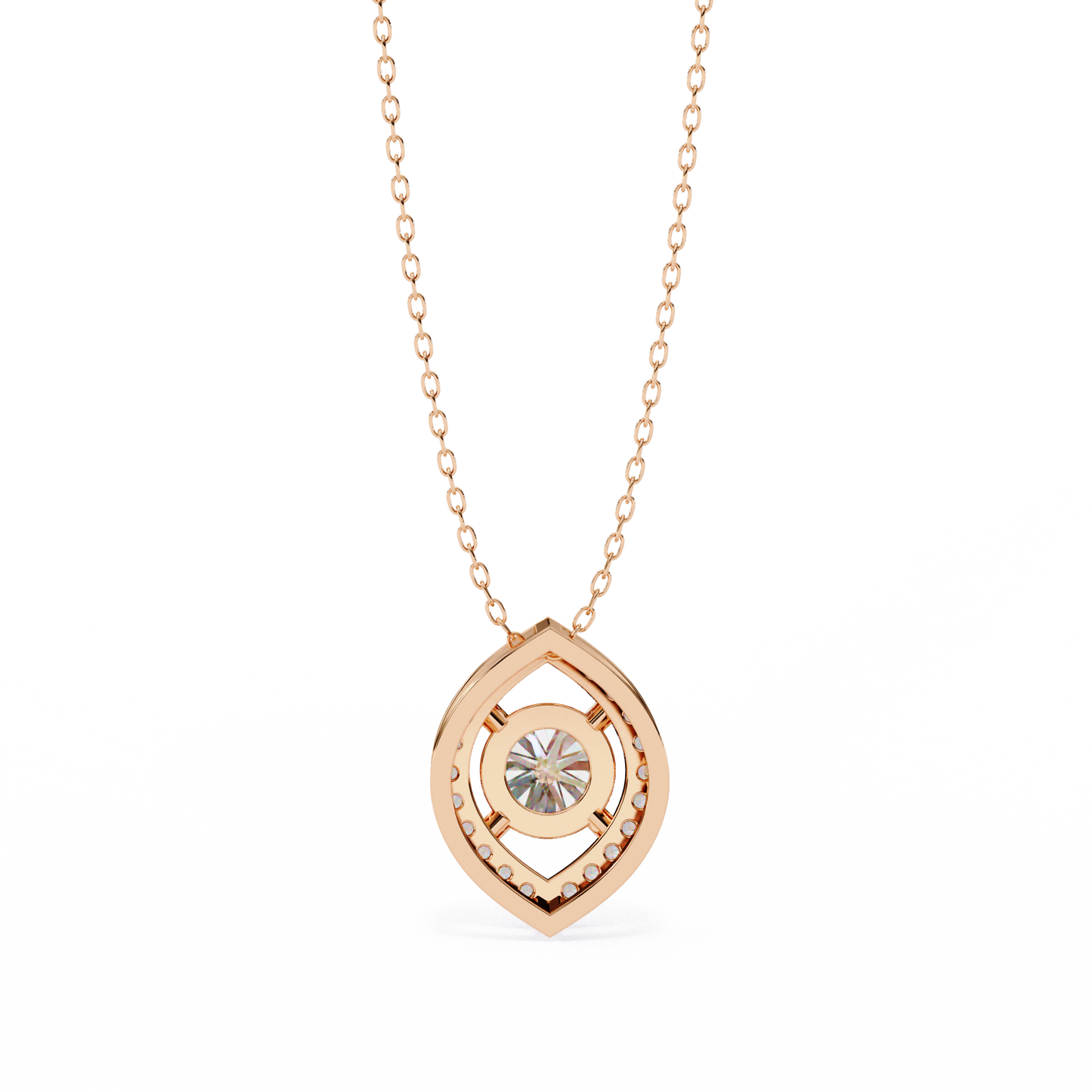 0.60 CTW Marquise Outline Halo Round Lab-Grown Diamond Necklace in 14K Gold & Platinum