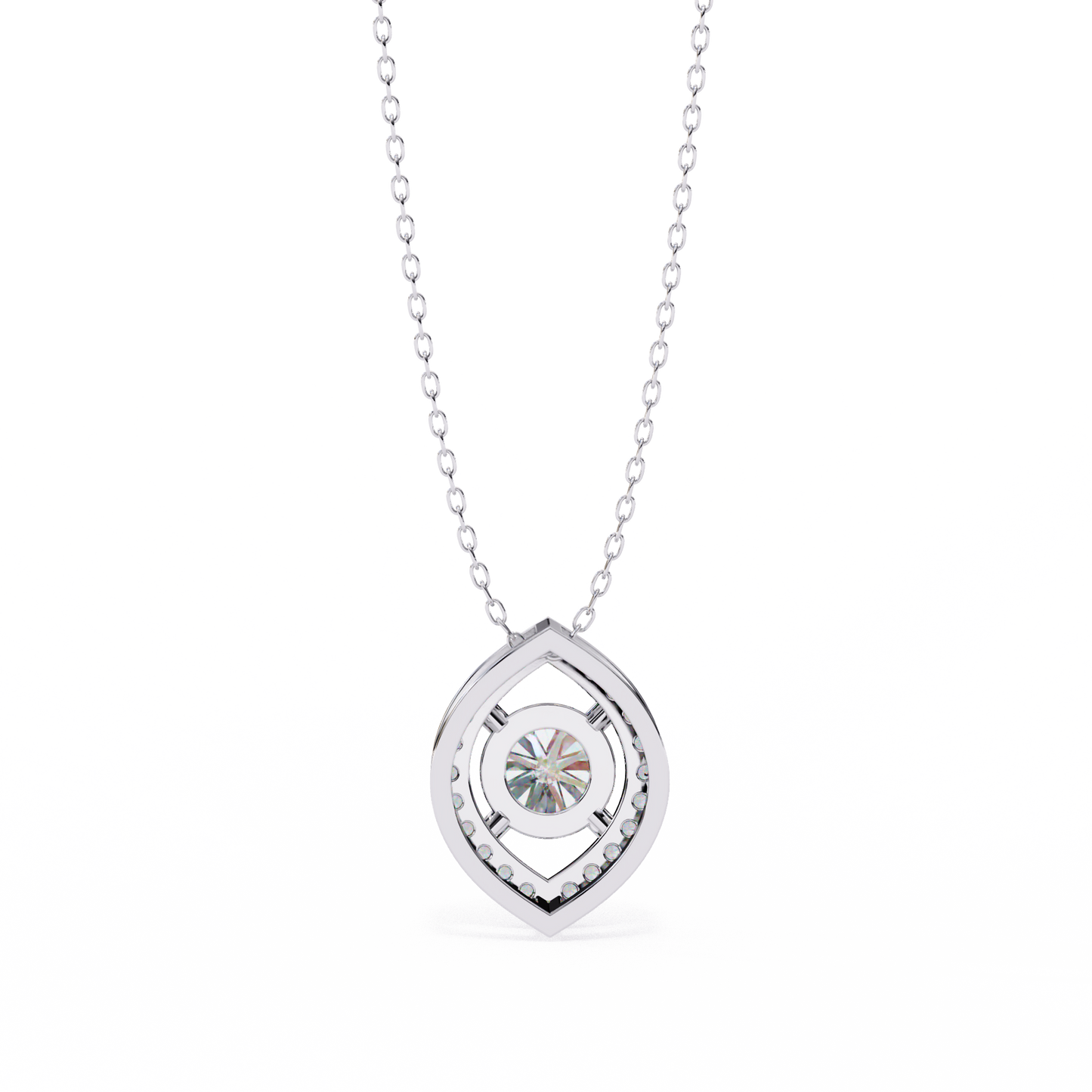 0.60 CTW Marquise Outline Halo Round Lab-Grown Diamond Necklace in 14K Gold & Platinum