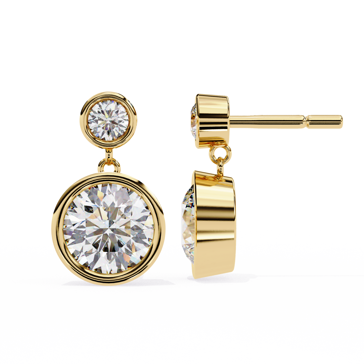 1.83 CTW Round Lab-Grown Diamond Bezel Drop Earrings in 14K Gold