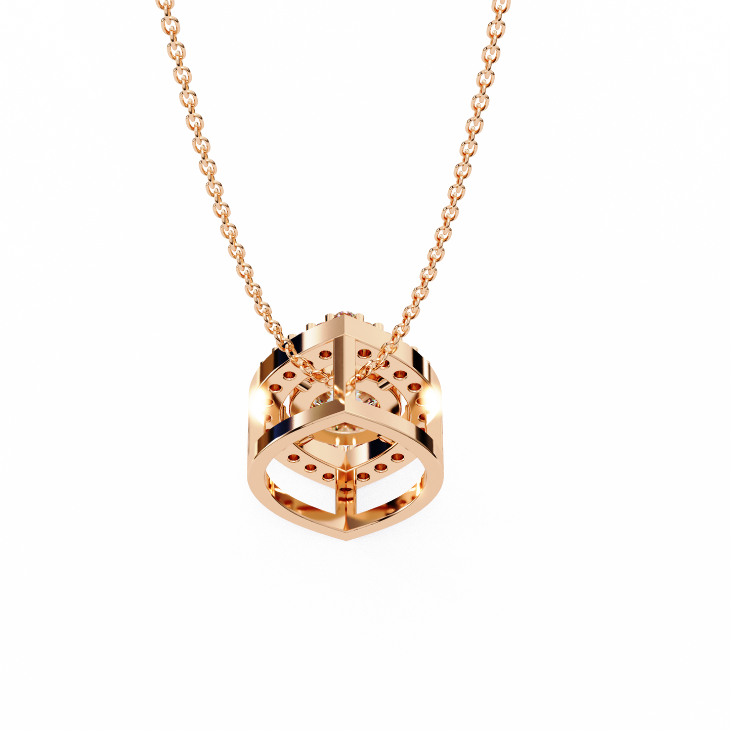 0.60 CTW Marquise Outline Halo Round Lab-Grown Diamond Necklace in 14K Gold & Platinum