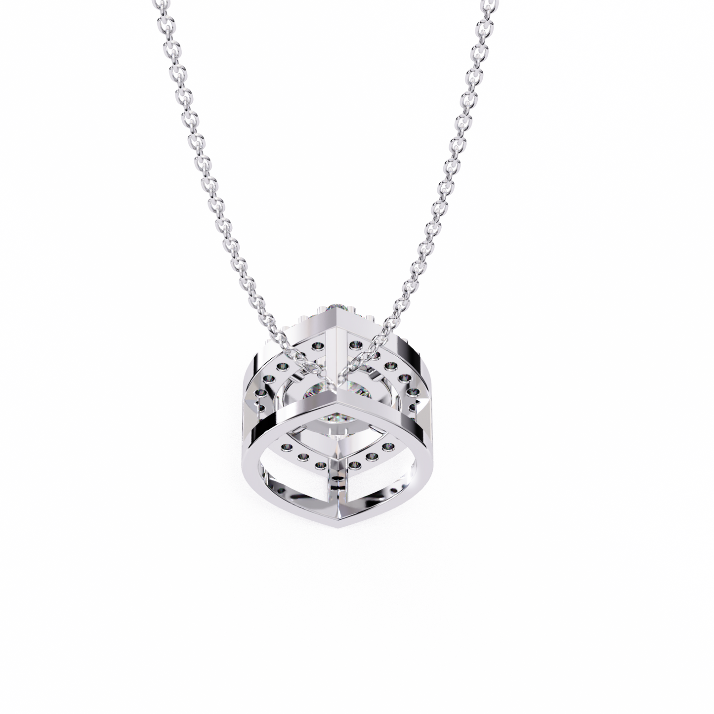 0.60 CTW Marquise Outline Halo Round Lab-Grown Diamond Necklace in 14K Gold & Platinum