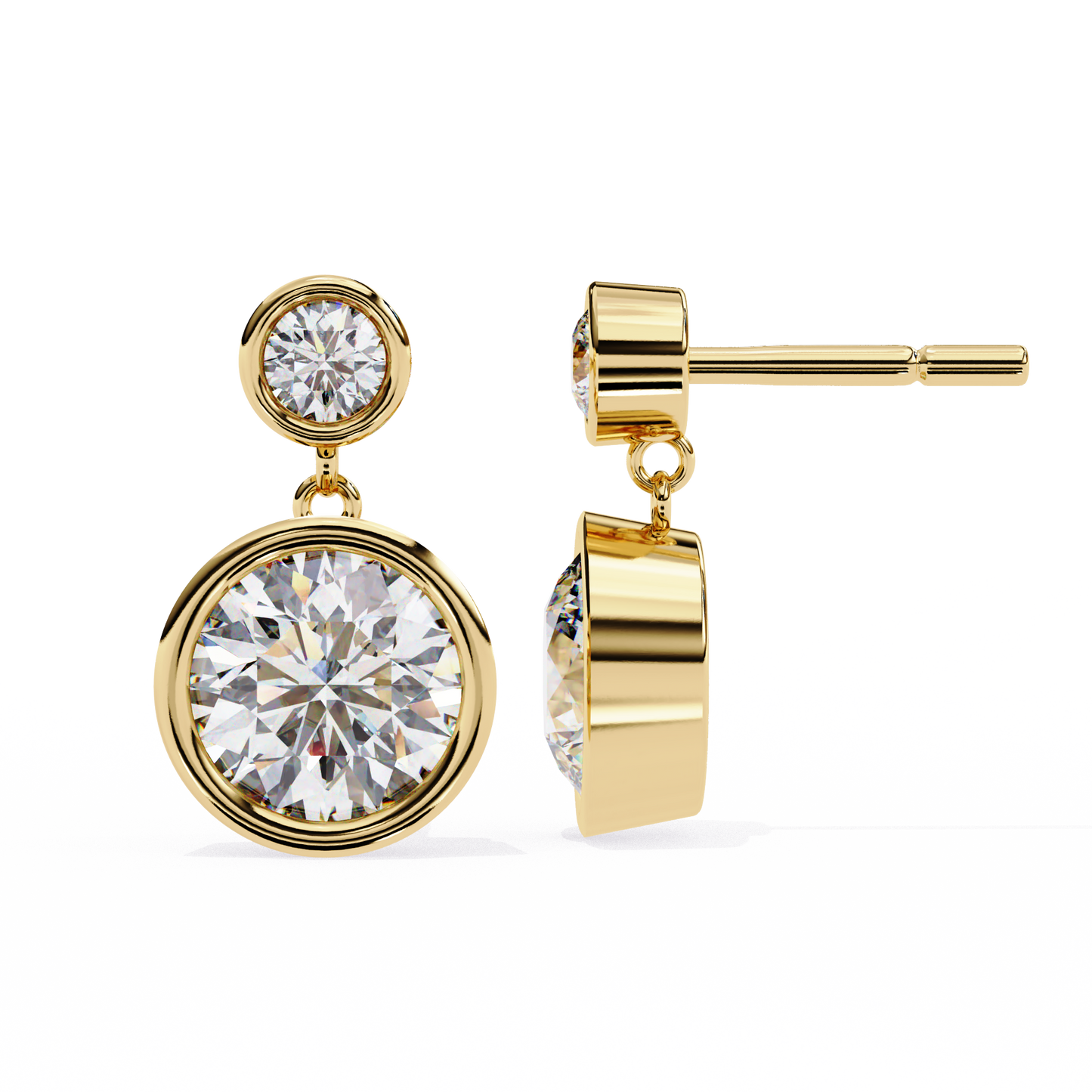 1.83 CTW Round Lab-Grown Diamond Bezel Drop Earrings in 14K Gold
