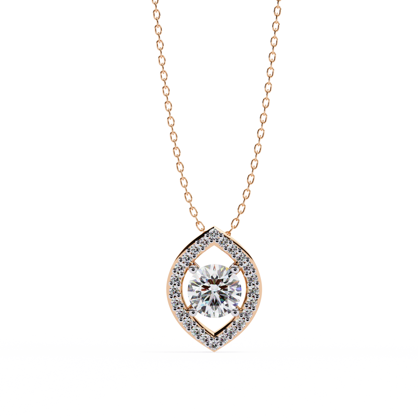 0.60 CTW Marquise Outline Halo Round Lab-Grown Diamond Necklace in 14K Gold & Platinum