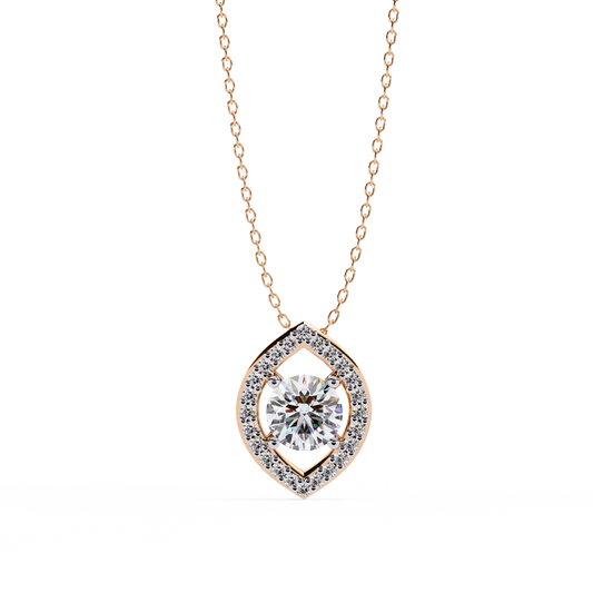 0.60 CTW Marquise Outline Halo Round Lab-Grown Diamond Necklace in 14K Gold & Platinum