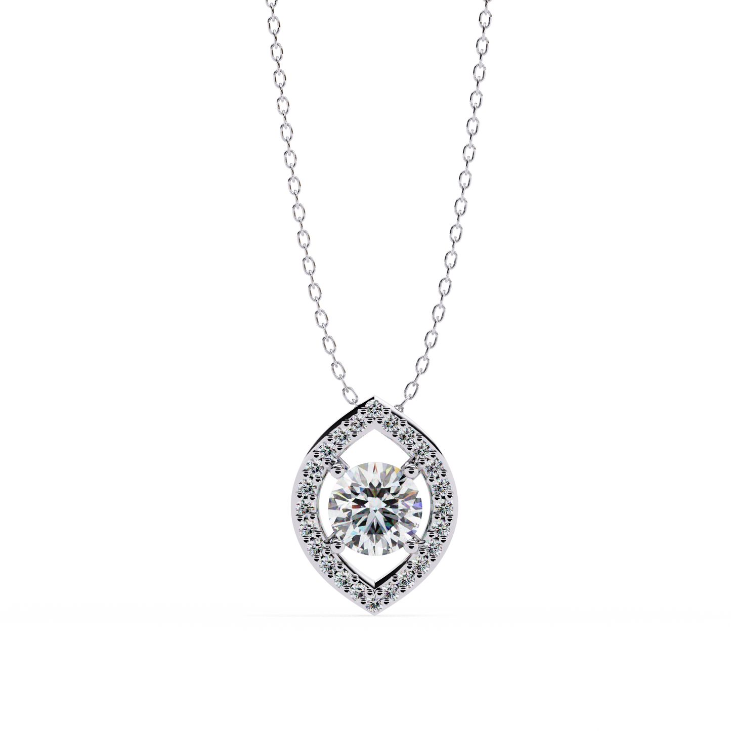 0.60 CTW Marquise Outline Halo Round Lab-Grown Diamond Necklace in 14K Gold & Platinum