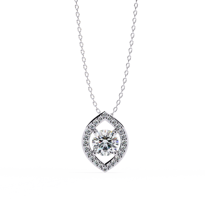 0.60 CTW Marquise Outline Halo Round Lab-Grown Diamond Necklace in 14K Gold & Platinum
