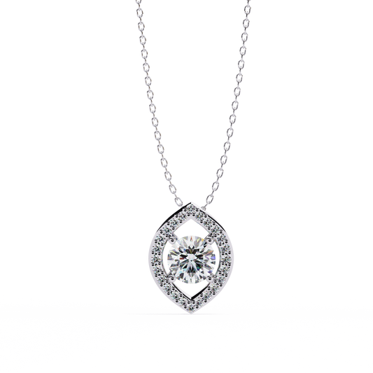 0.60 CTW Marquise Outline Halo Round Lab-Grown Diamond Necklace in 14K Gold & Platinum