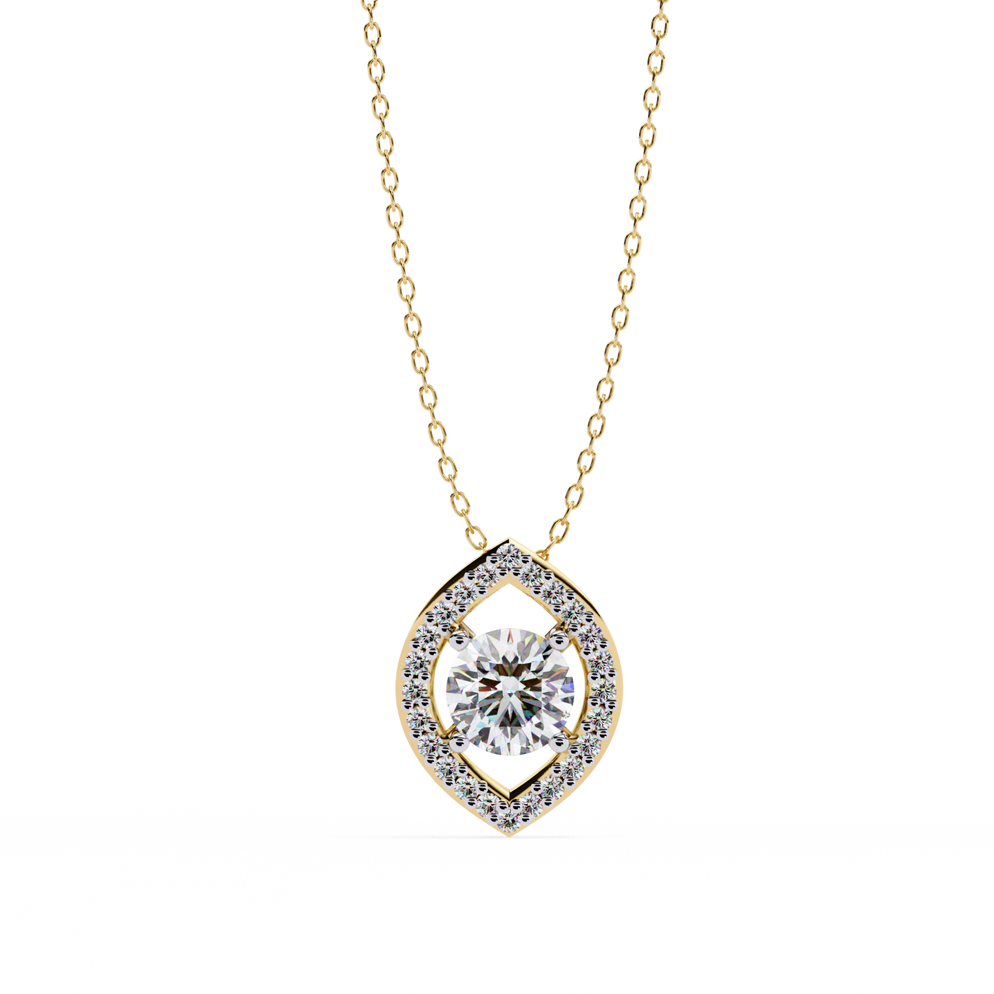0.60 CTW Marquise Outline Halo Round Lab-Grown Diamond Necklace in 14K Gold & Platinum
