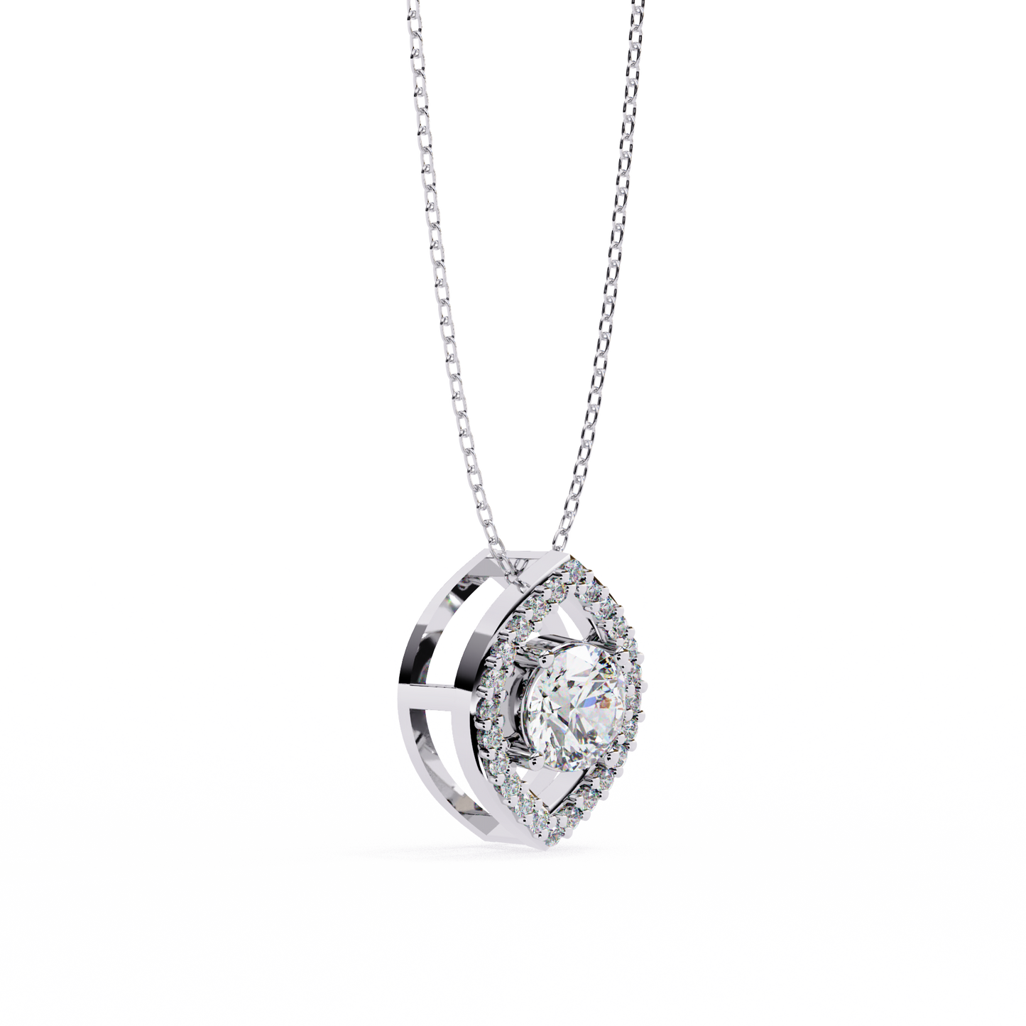 0.60 CTW Marquise Outline Halo Round Lab-Grown Diamond Necklace in 14K Gold & Platinum