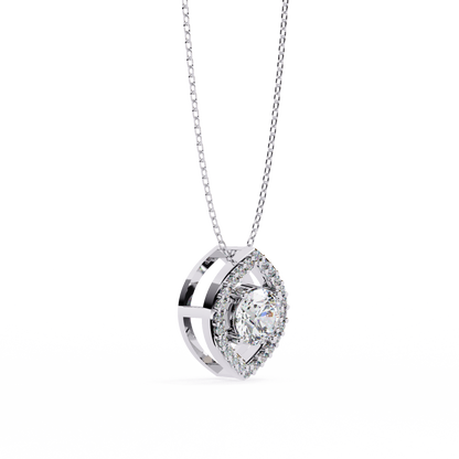 0.60 CTW Marquise Outline Halo Round Lab-Grown Diamond Necklace in 14K Gold & Platinum