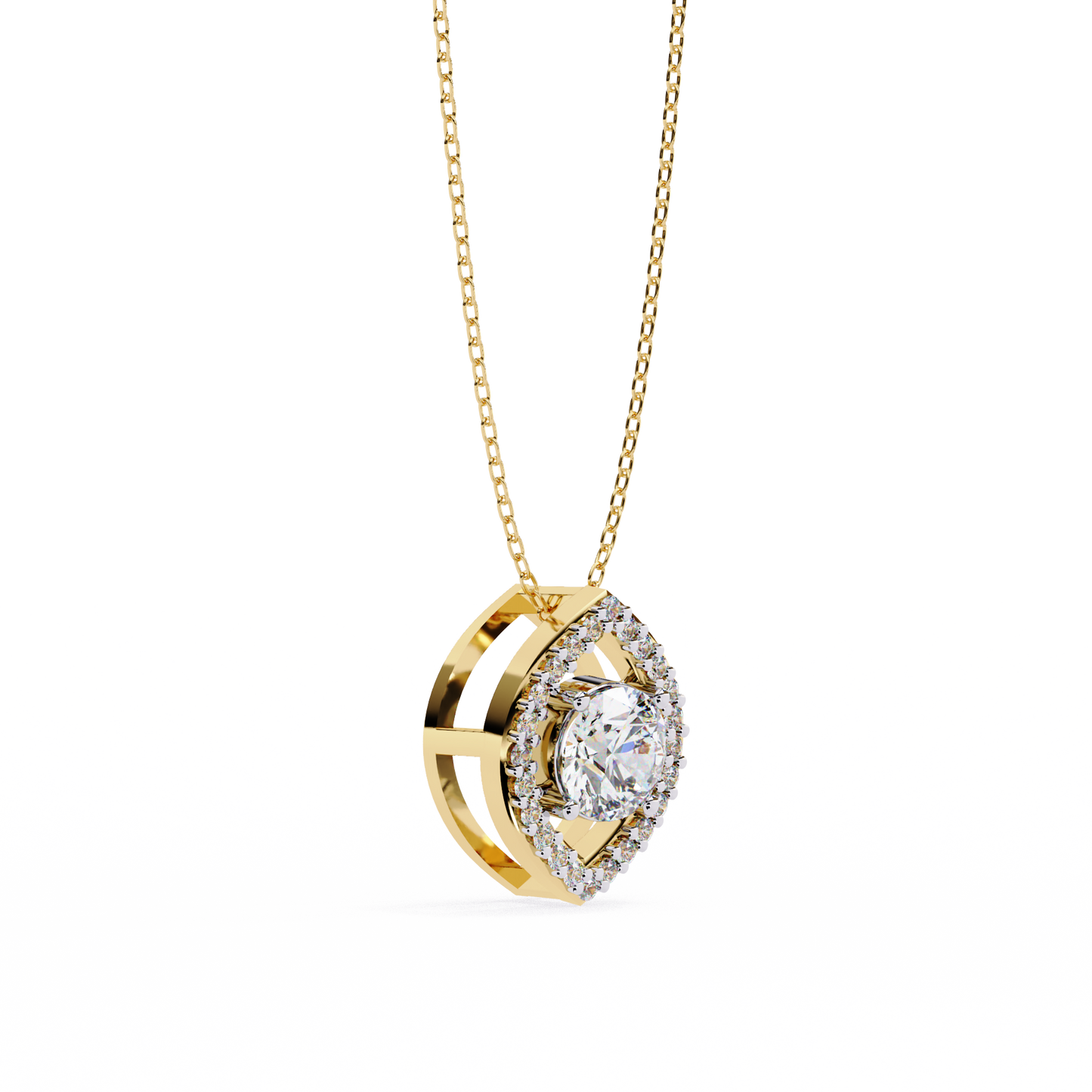 0.60 CTW Marquise Outline Halo Round Lab-Grown Diamond Necklace in 14K Gold & Platinum